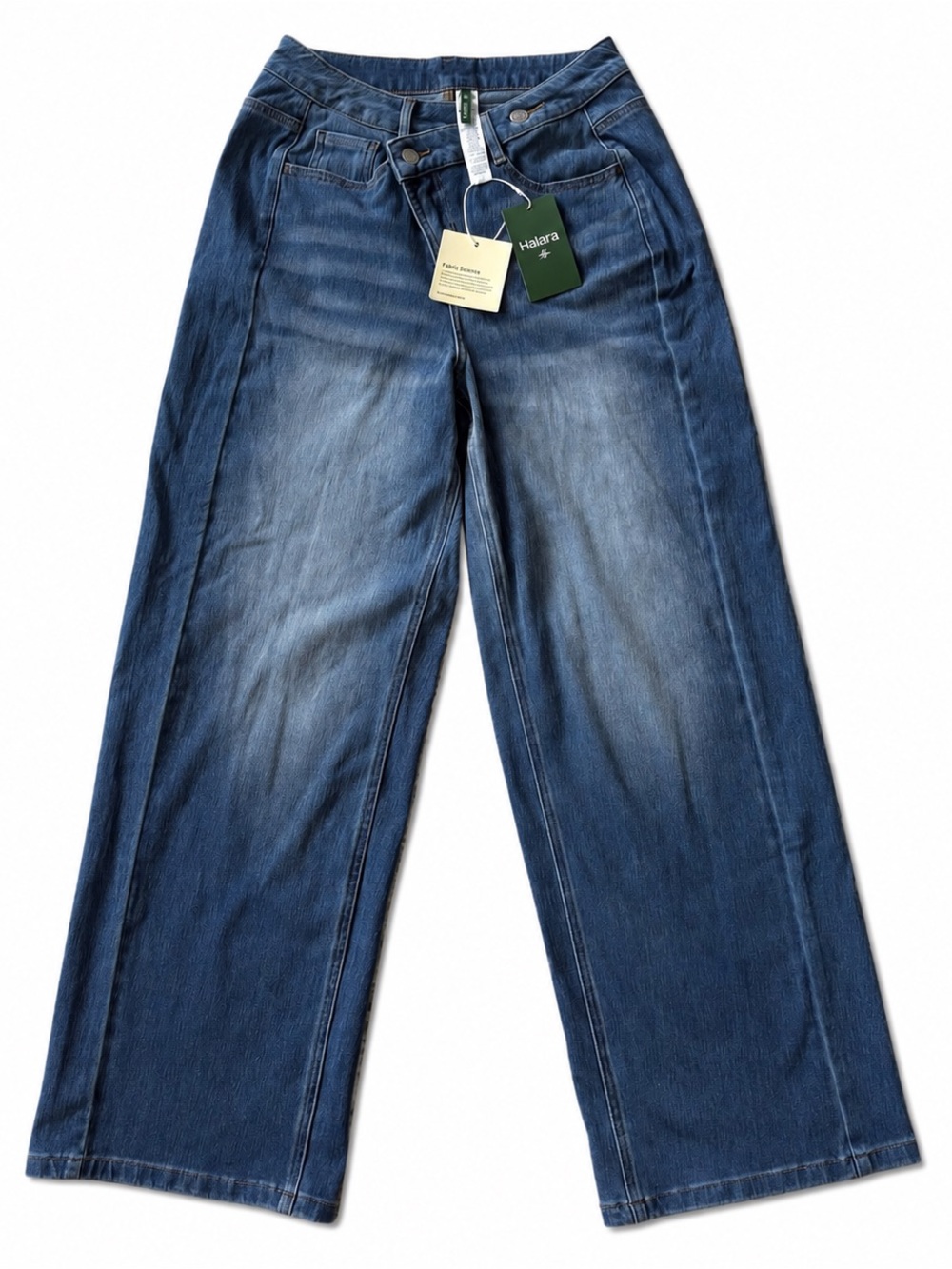 HALARA Women’s Wide-Leg Blue Jeans, Crossover Waist, Size Petite Small NWT